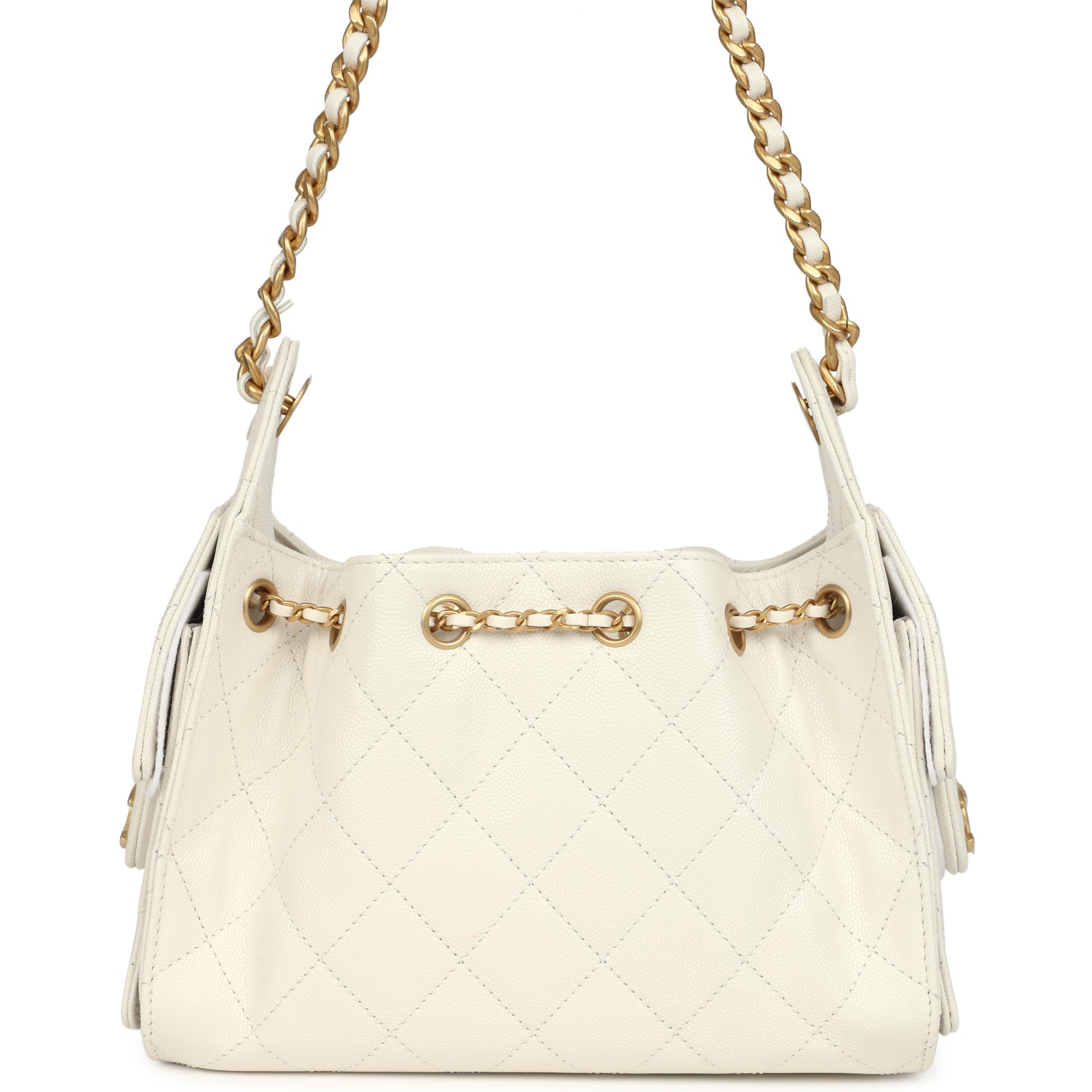 Chanel Mini 25 Hobo Bag White Caviar Antique Gold Hardware