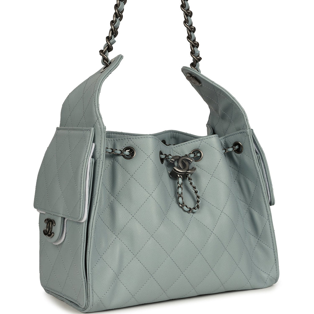 Chanel Small 25 Hobo Bag Light Blue Caviar Aged Ruthenium Hardware