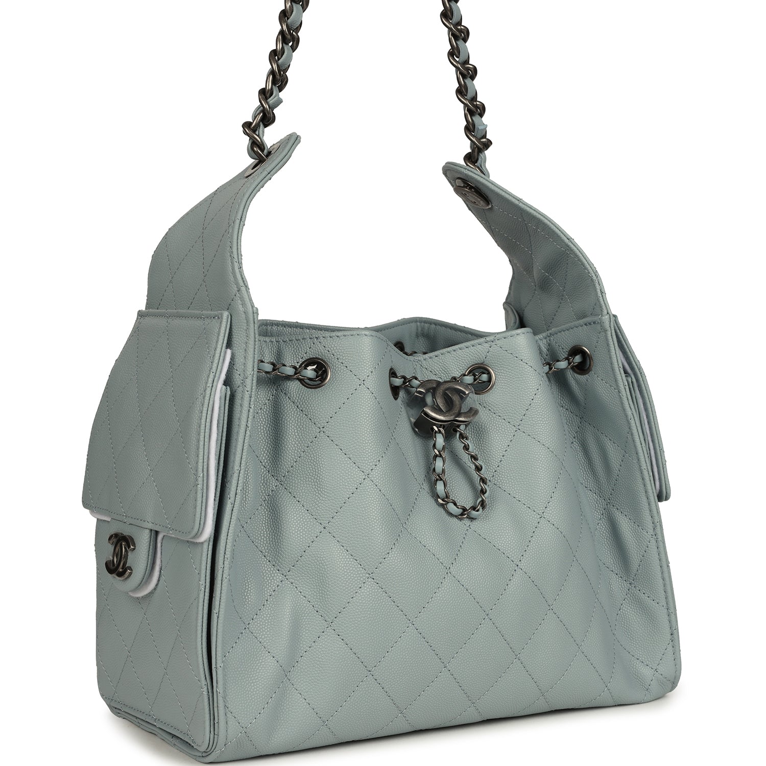 Chanel Small 25 Hobo Bag Light Blue Caviar Aged Ruthenium Hardware