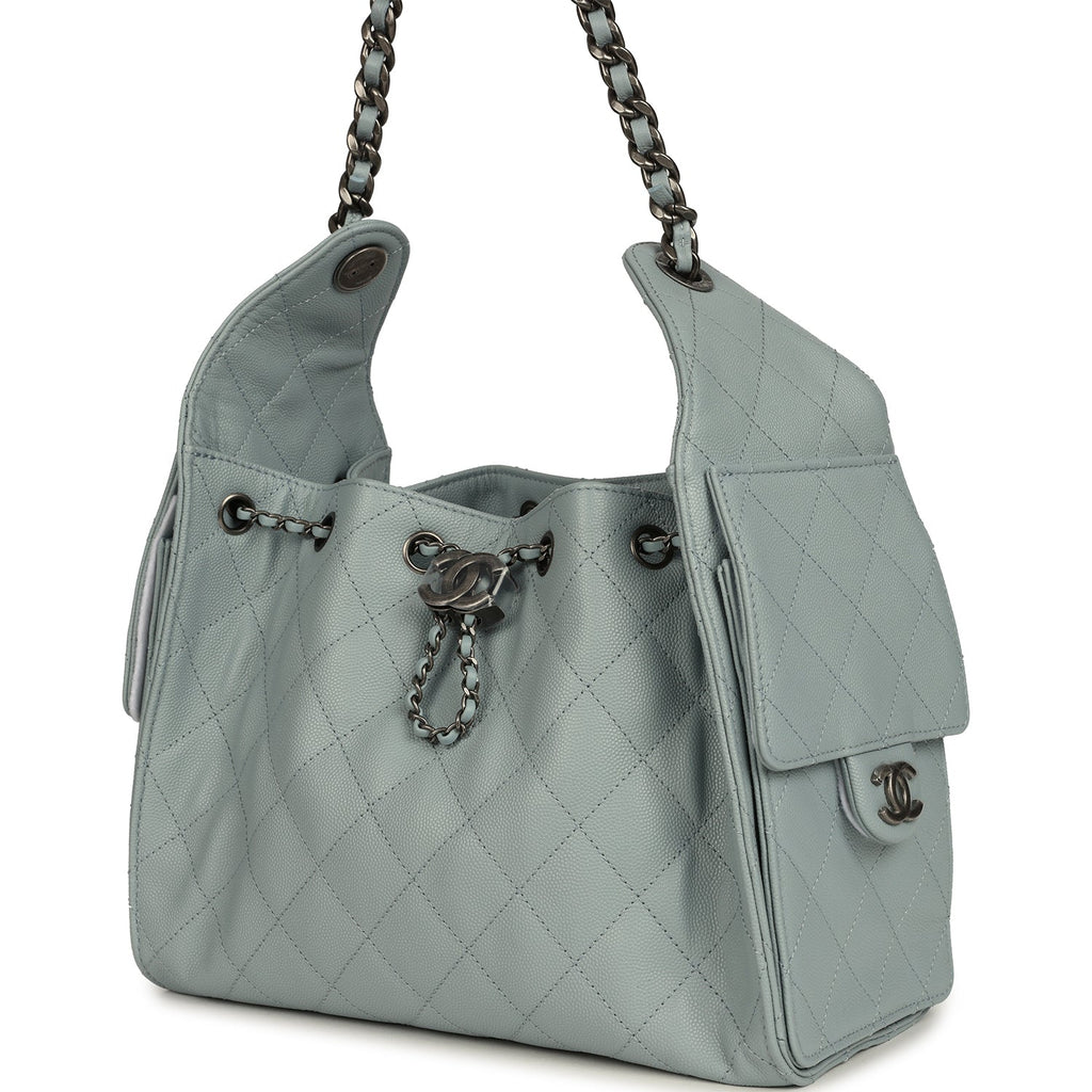 Chanel Small 25 Hobo Bag Light Blue Caviar Aged Ruthenium Hardware