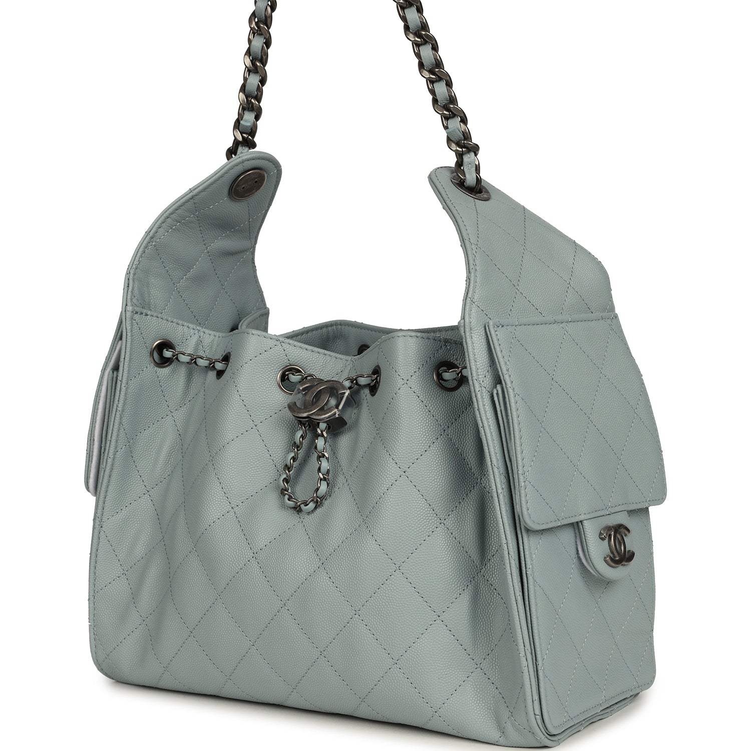 Chanel Small 25 Hobo Bag Light Blue Caviar Aged Ruthenium Hardware