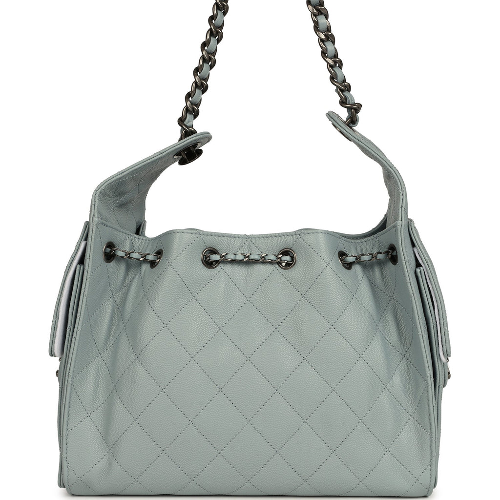 Chanel Small 25 Hobo Bag Light Blue Caviar Aged Ruthenium Hardware