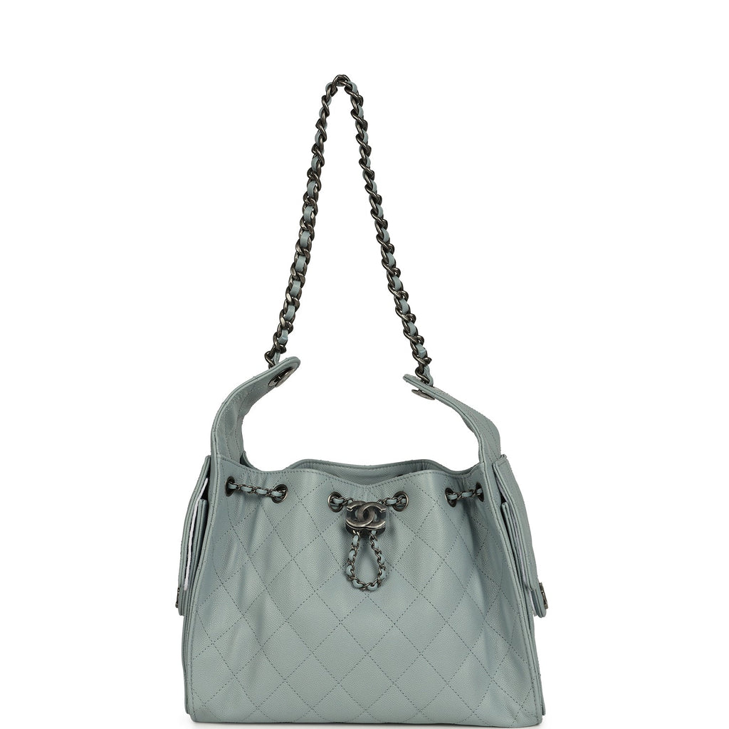 Chanel Small 25 Hobo Bag Light Blue Caviar Aged Ruthenium Hardware