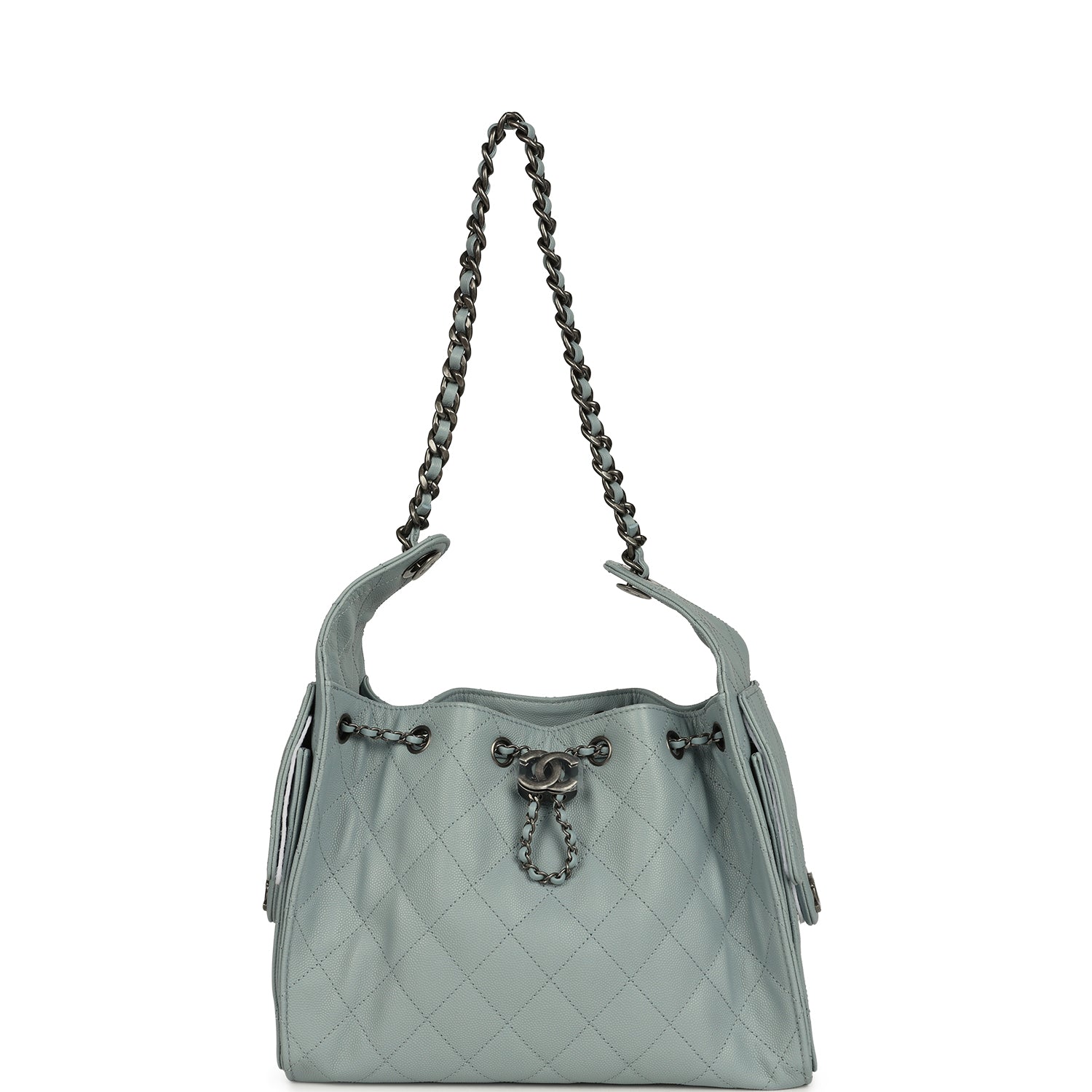 Chanel Small 25 Hobo Bag Light Blue Caviar Aged Ruthenium Hardware