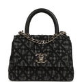 Chanel Nano Coco Top Handle Flap Bag Black Washed Denim Light Gold Hardware