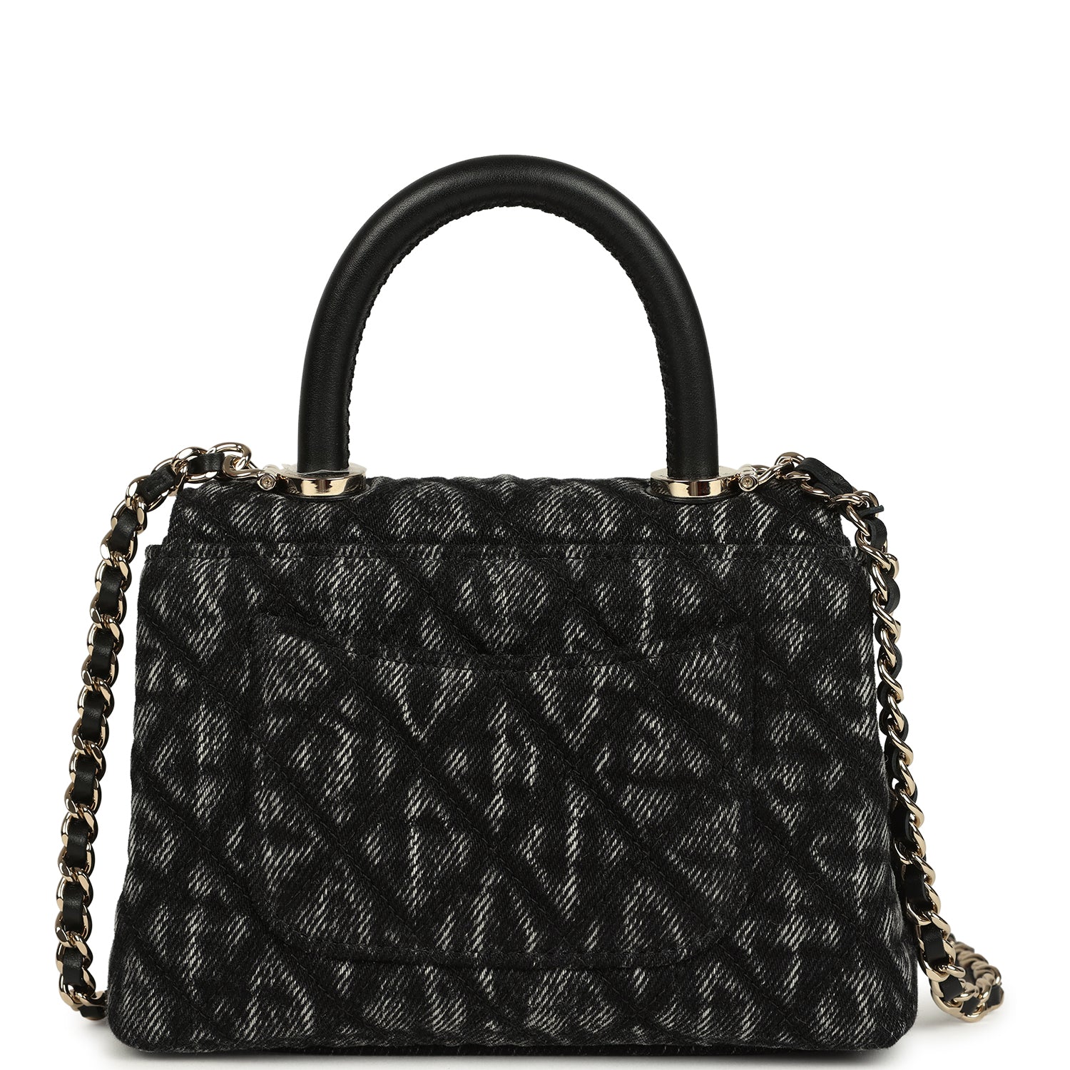 Chanel Nano Coco Top Handle Flap Bag Black Washed Denim Light Gold Hardware