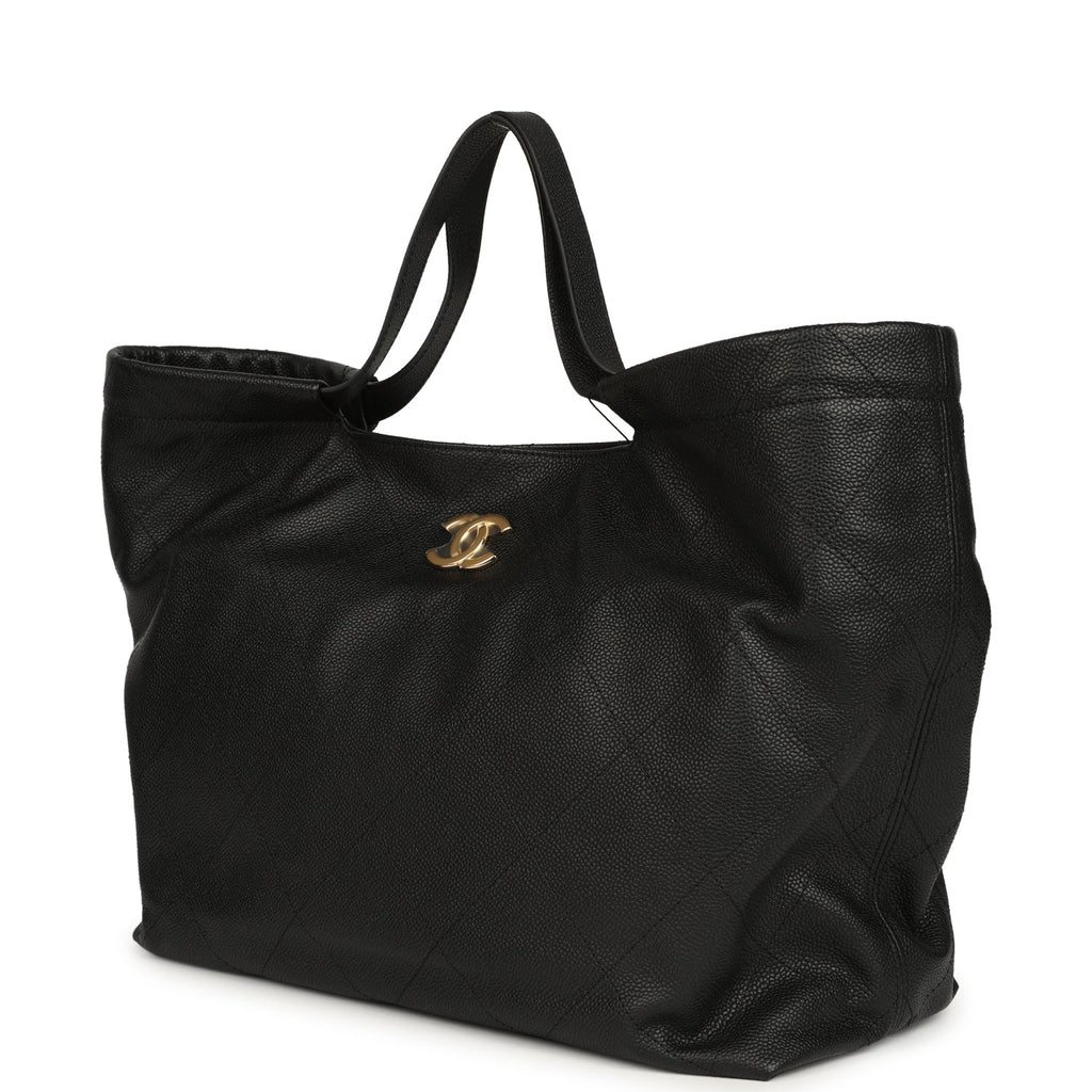 Chanel Maxi Coco Shopping Bag Black Caviar Brushed Gold Hardware