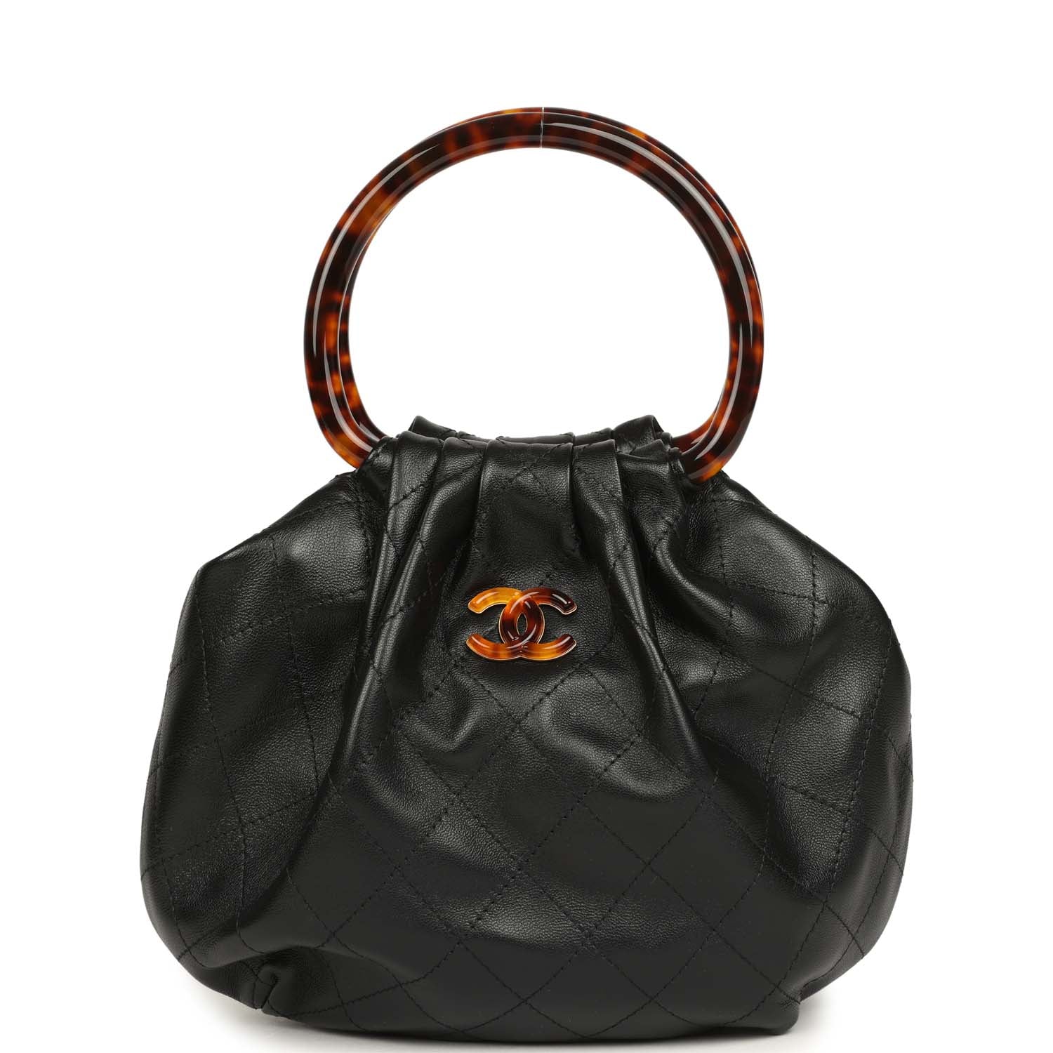Chanel Small Pouch Black Shiny Lambskin Tortoiseshell Hardware
