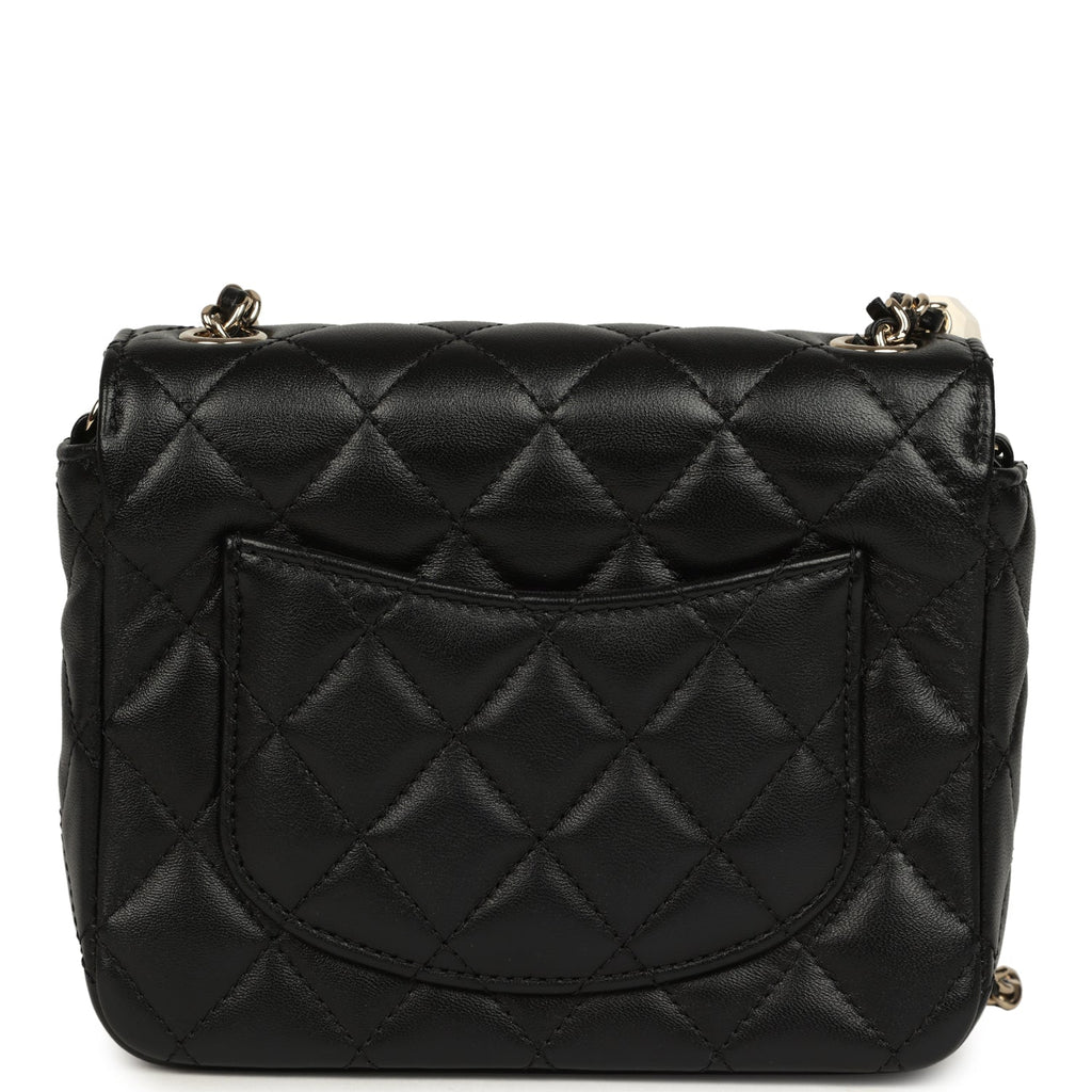 Pre-owned Chanel Heart Charms Mini Square Flap Bag Black Lambskin Enamel Light Gold Hardware