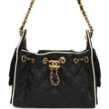 Chanel Mini 25 Hobo Bag Black Raffia and White Calfskin Antique Gold Hardware