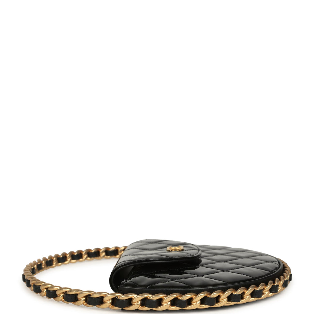 Pre-owned Chanel Hoop Bag Black Patent Leather Gold Hardware