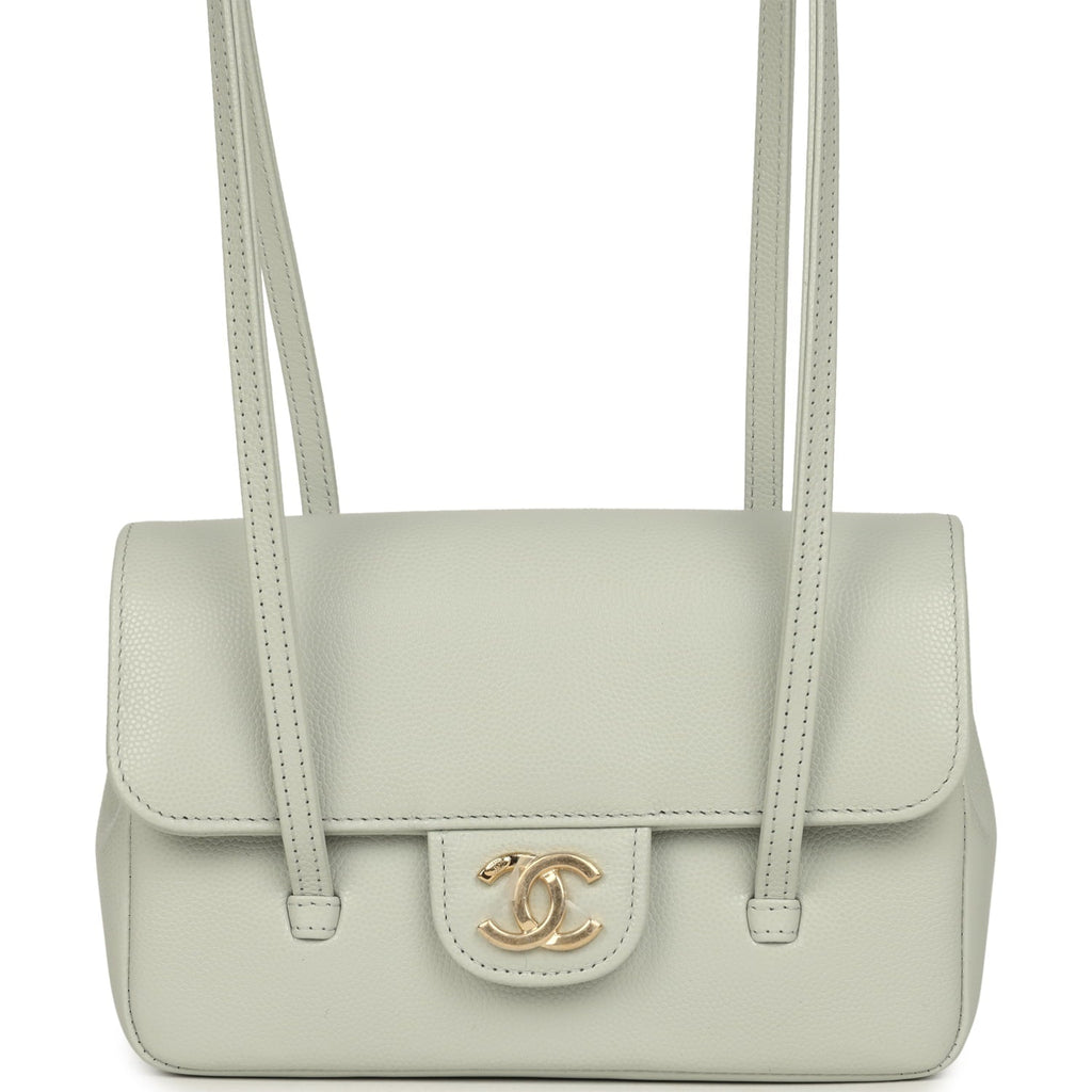 Chanel Mini Preppy Coco Clutch with Straps Light Green Shiny Caviar Brushed Gold Hardware