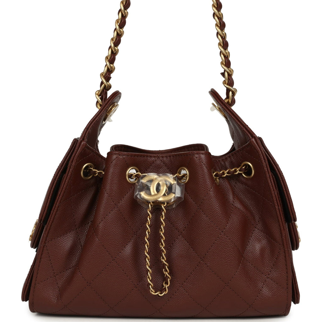 Chanel Mini 25 Hobo Bag Brown Caviar Antique Gold Hardware