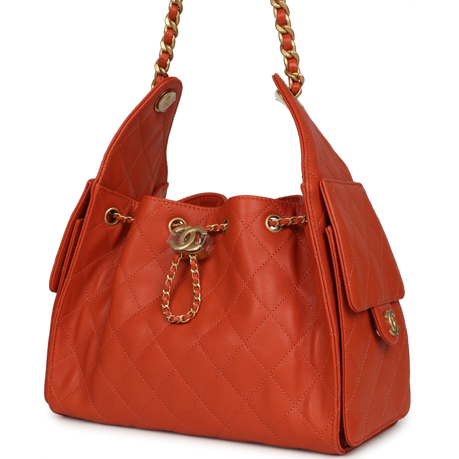 Chanel Small 25 Hobo Bag Dark Orange Caviar Antique Gold Hardware