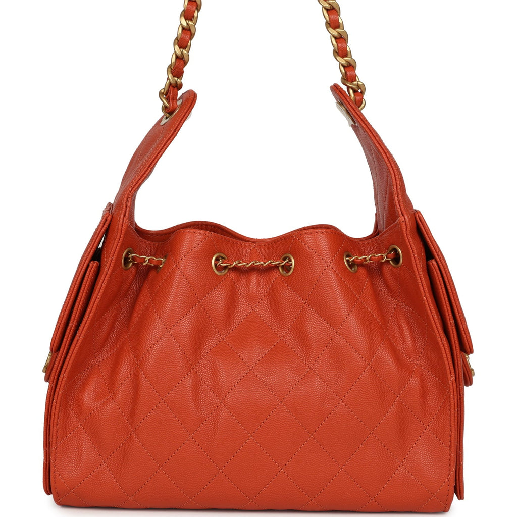 Chanel Small 25 Hobo Bag Dark Orange Caviar Antique Gold Hardware