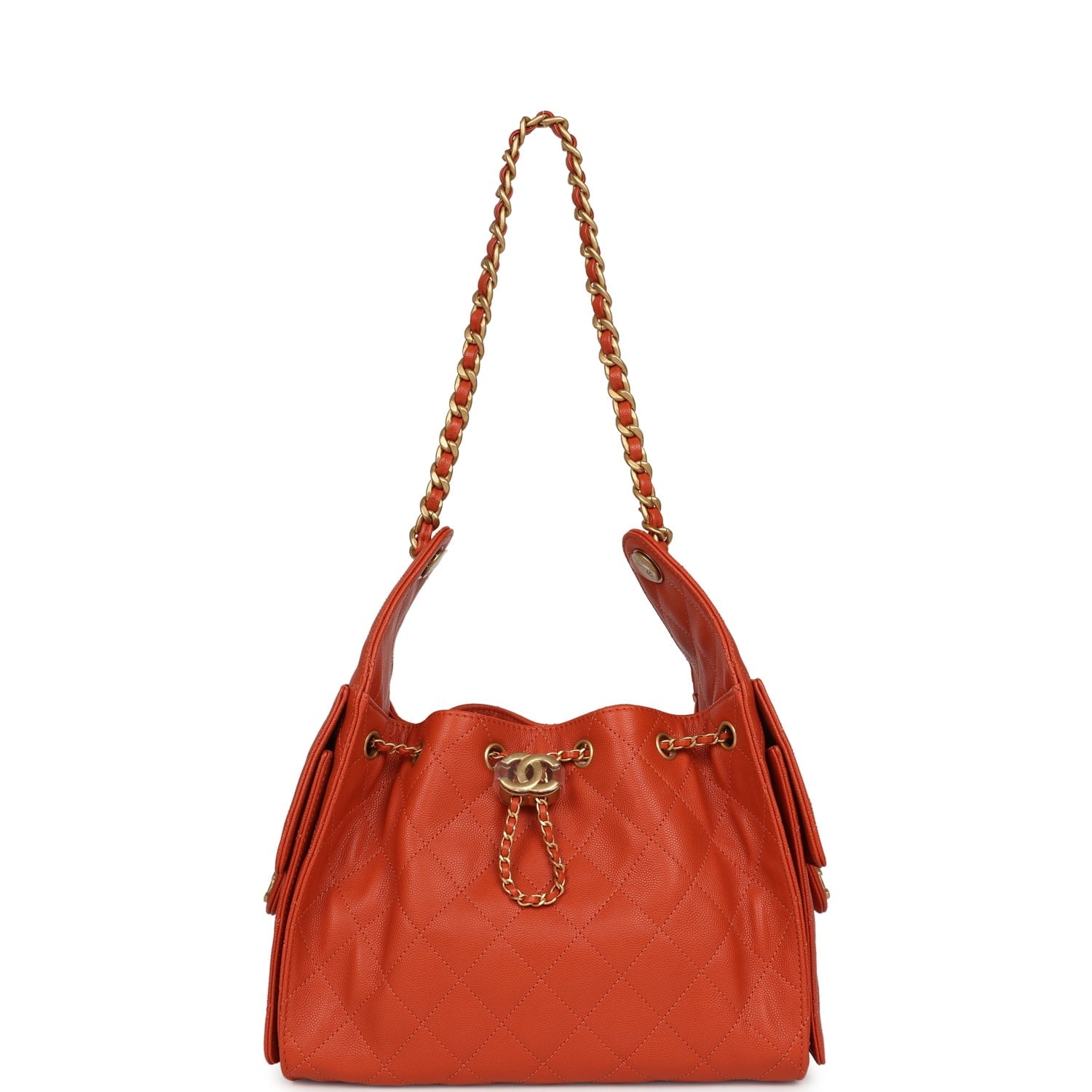 Chanel Small 25 Hobo Bag Dark Orange Caviar Antique Gold Hardware