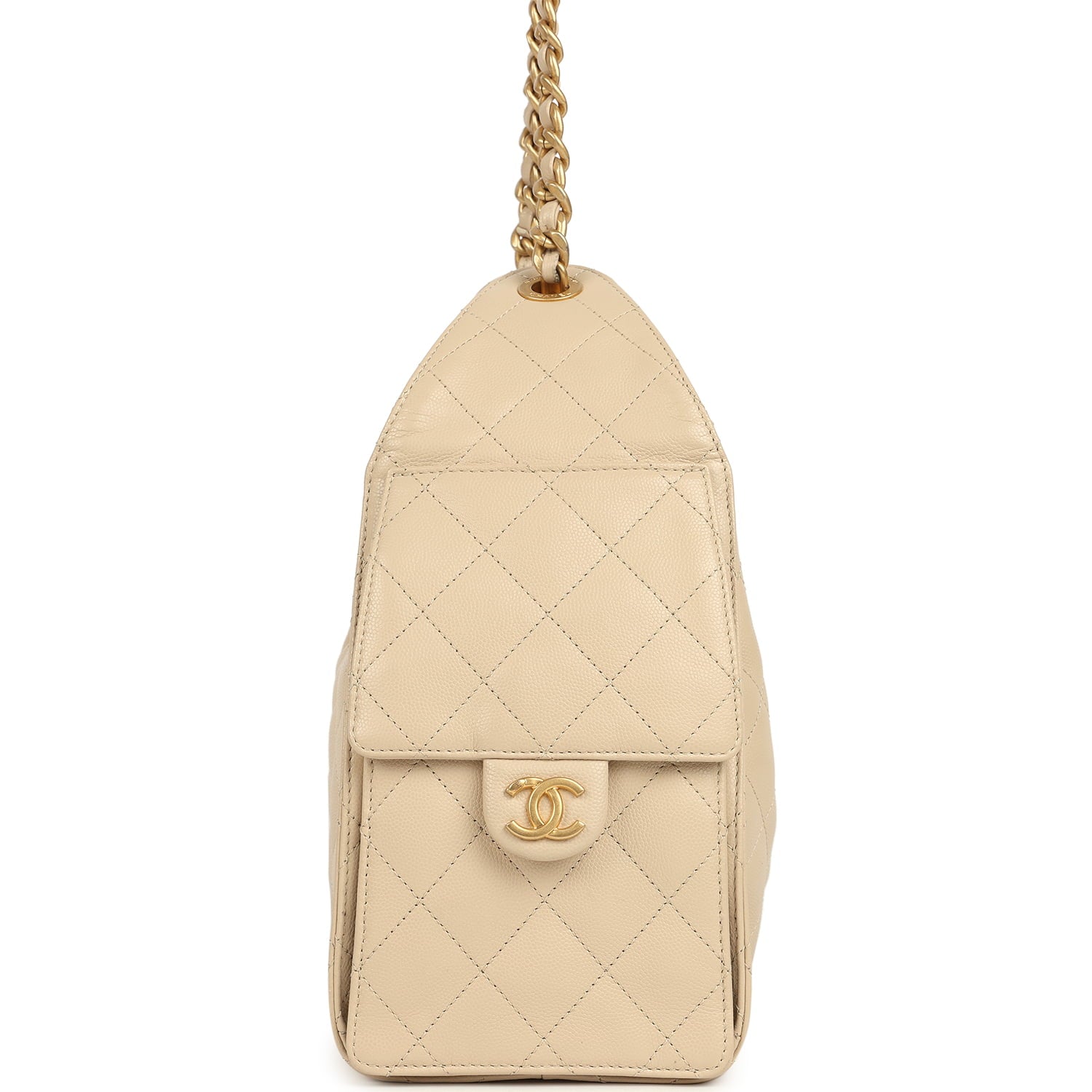 Pre-owned Chanel Small 25 Hobo Bag Beige Caviar Antique Gold Hardware