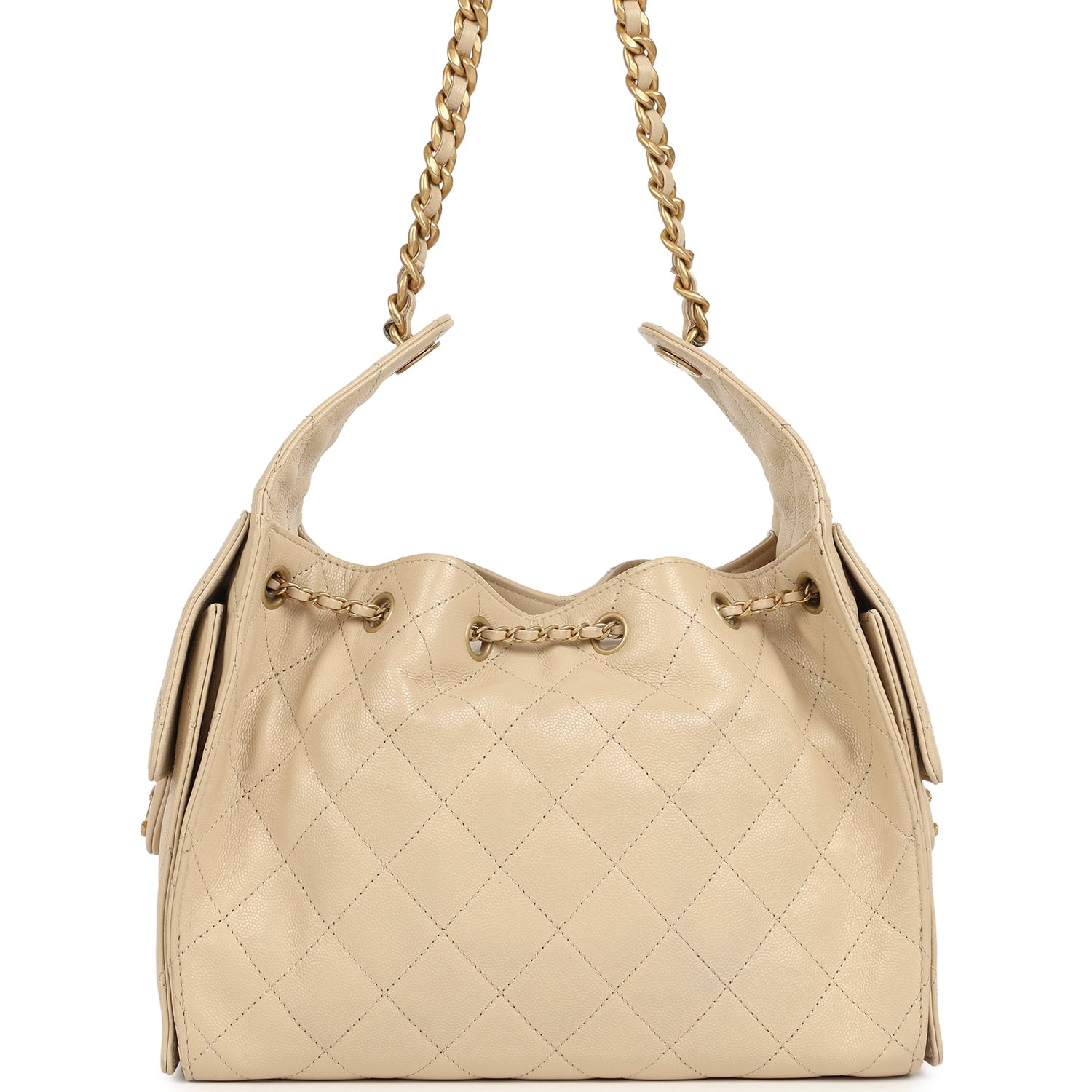 Pre-owned Chanel Small 25 Hobo Bag Beige Caviar Antique Gold Hardware