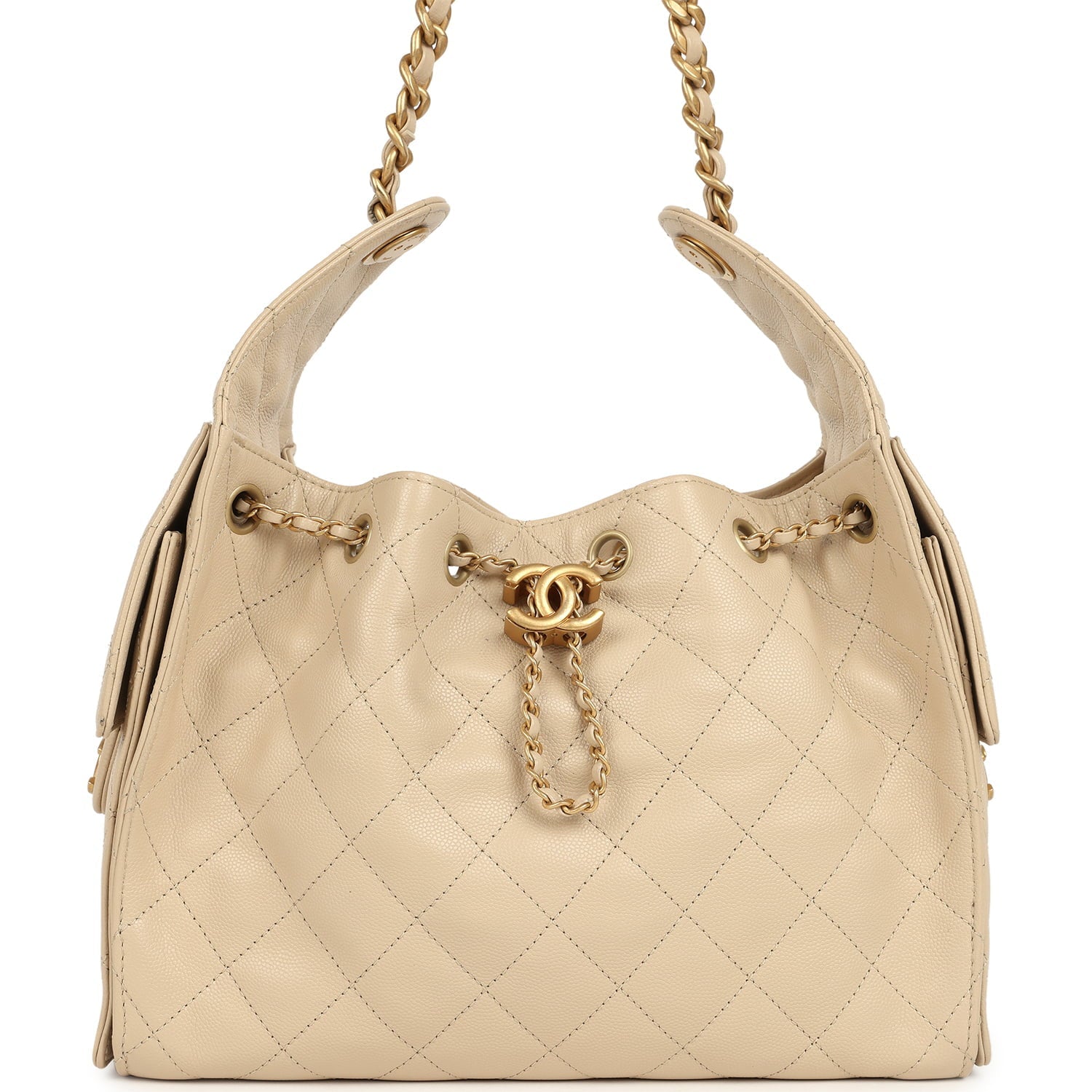 Pre-owned Chanel Small 25 Hobo Bag Beige Caviar Antique Gold Hardware