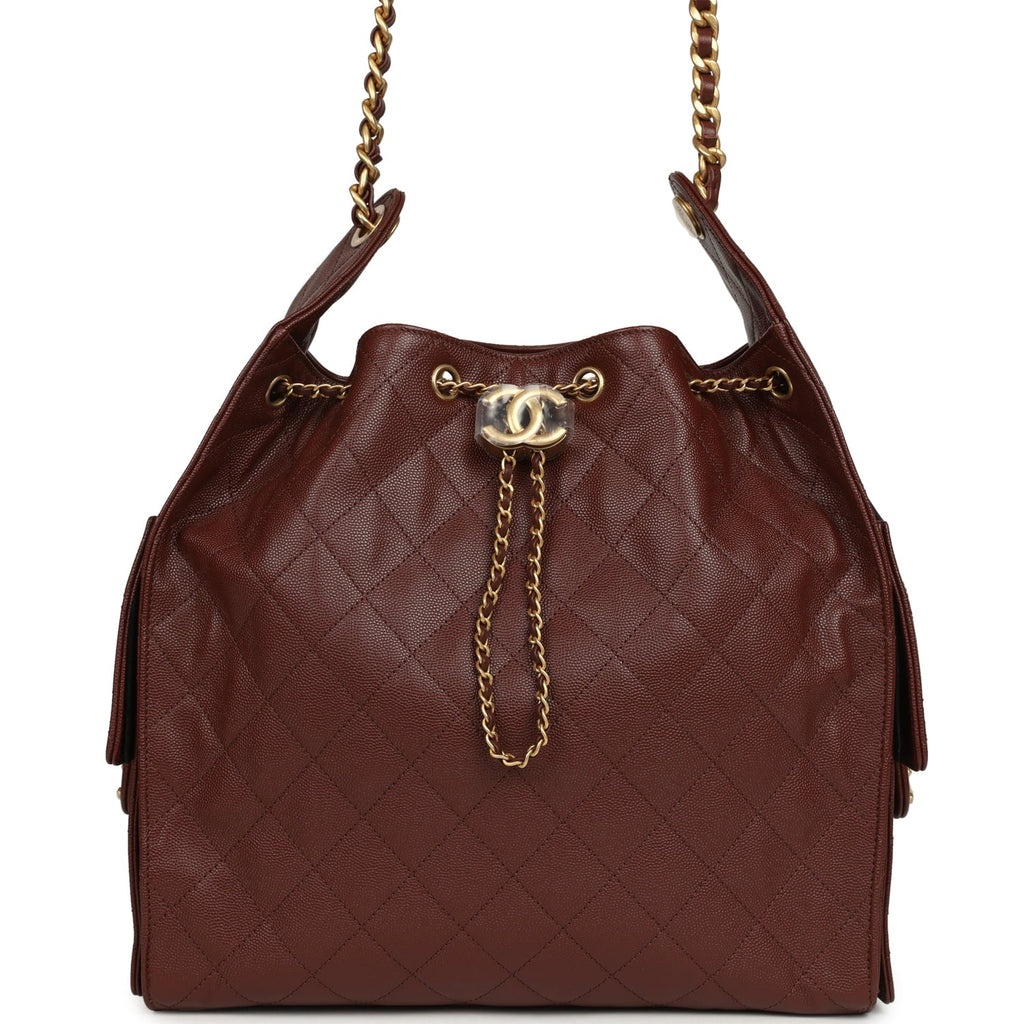 Chanel Medium 25 Hobo Bag Brown Caviar Antique Gold Hardware