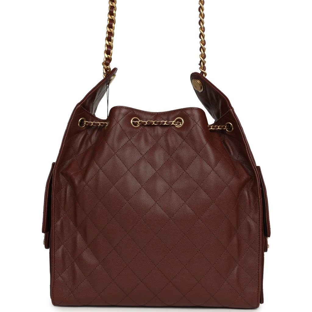 Chanel Medium 25 Hobo Bag Brown Caviar Antique Gold Hardware