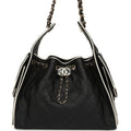 Chanel Small 25 Hobo Bag Black and White Calfskin Light Gold Hardware