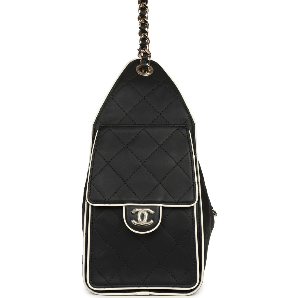 Chanel Small 25 Hobo Bag Black and White Calfskin Light Gold Hardware