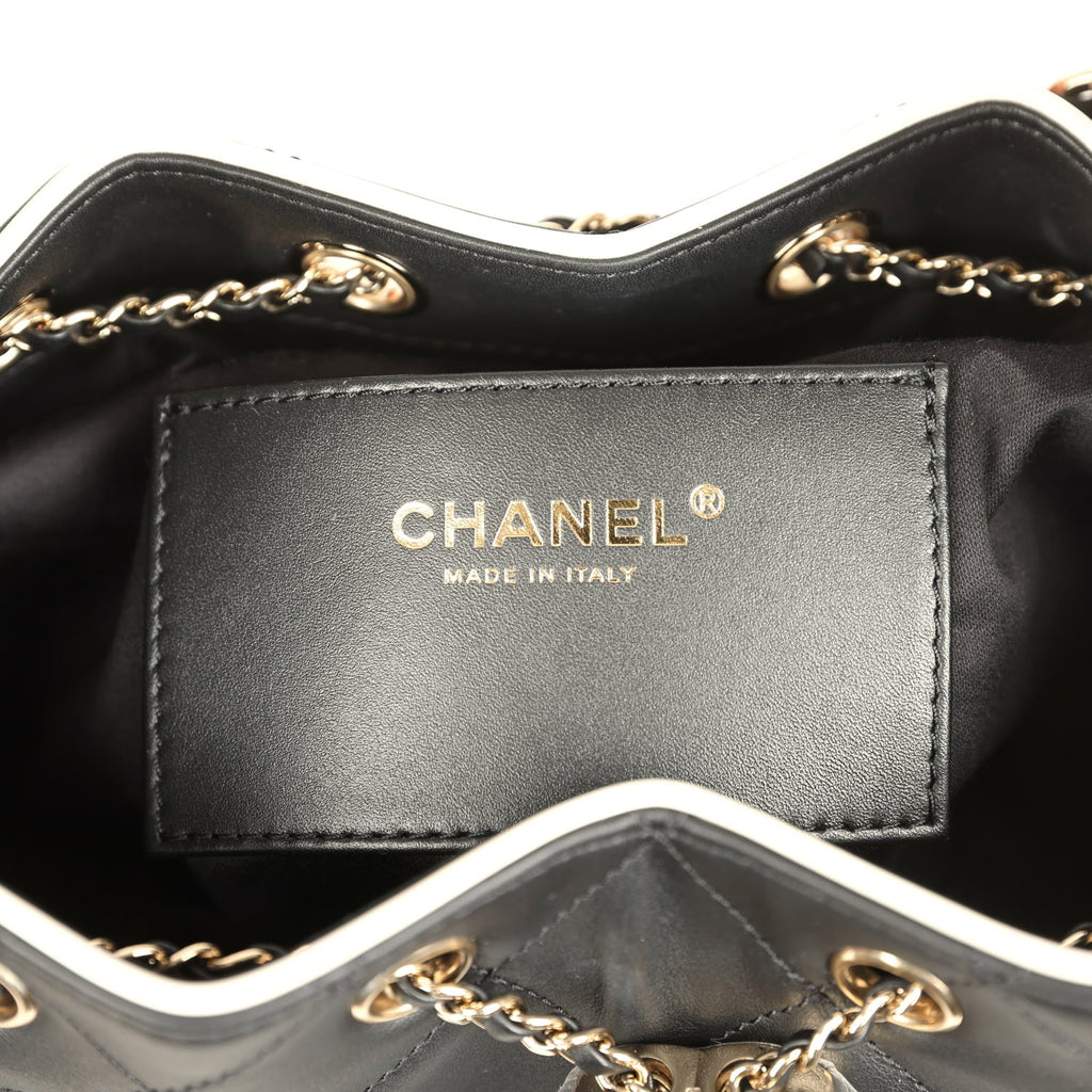 Chanel Small 25 Hobo Bag Black and White Calfskin Light Gold Hardware