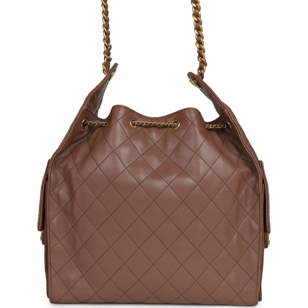 Chanel Medium 25 Hobo Bag Brown Caviar Antique Gold Hardware