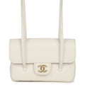 Chanel Mini Preppy Coco Clutch with Straps White Shiny Caviar Brushed Gold Hardware