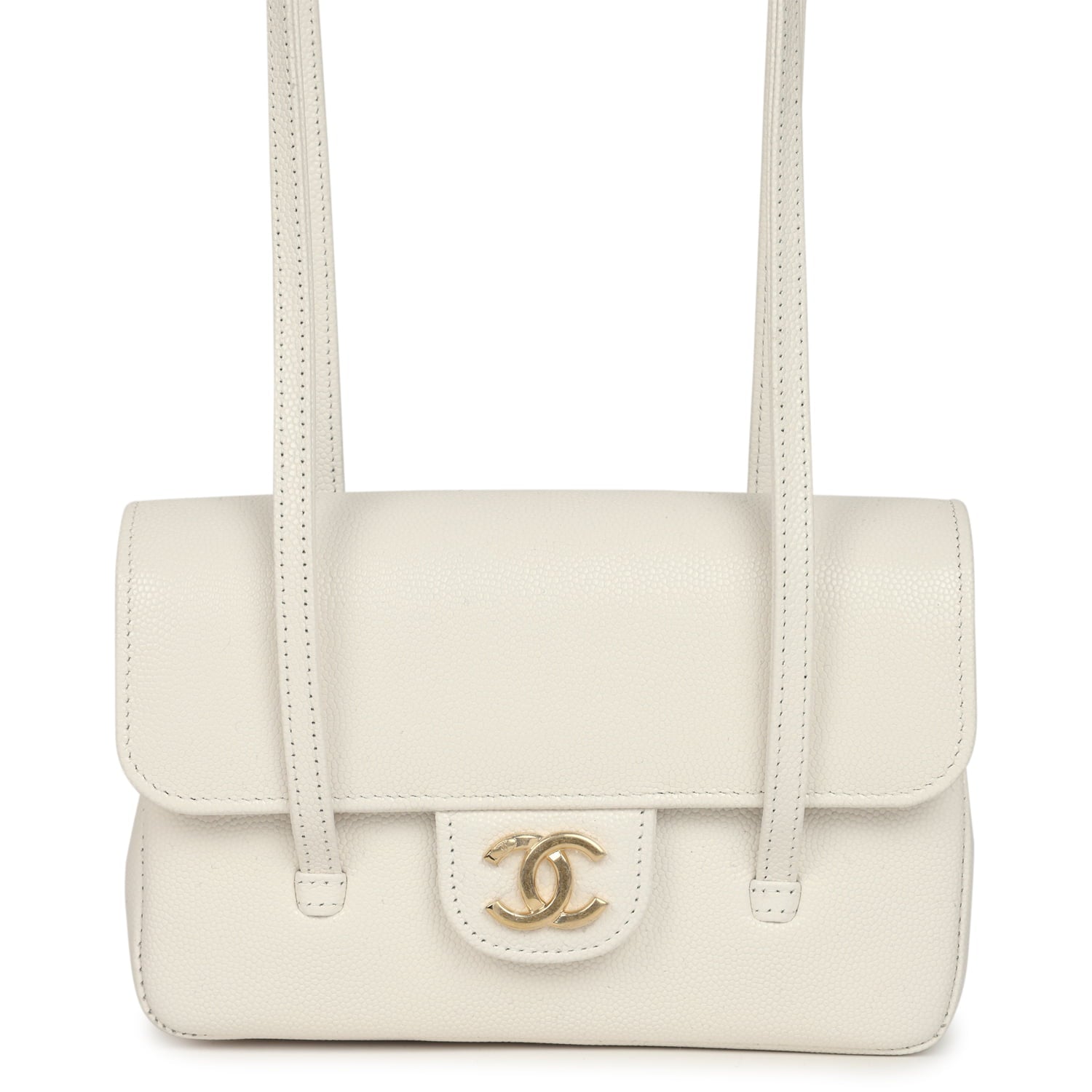 Chanel Mini Preppy Coco Clutch with Straps White Shiny Caviar Brushed Gold Hardware