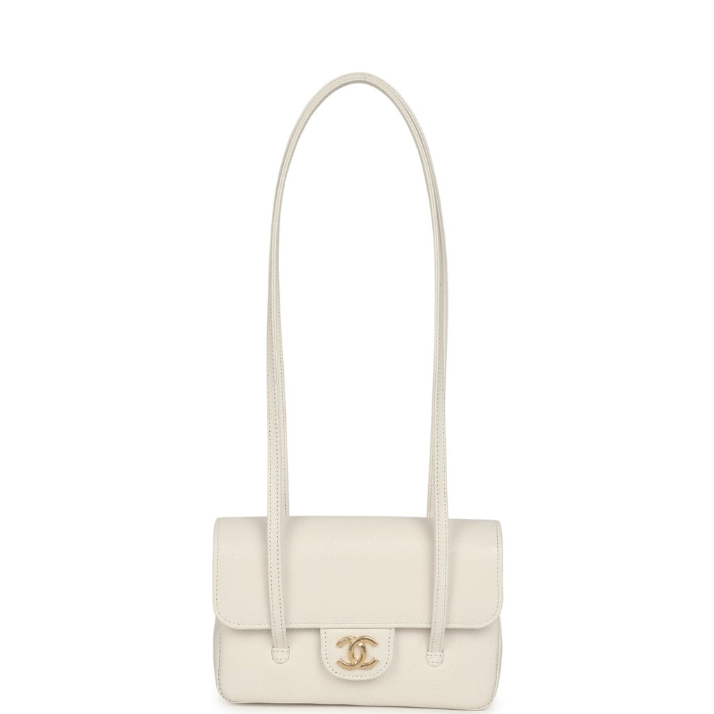 Chanel Mini Preppy Coco Clutch with Straps White Shiny Caviar Brushed Gold Hardware