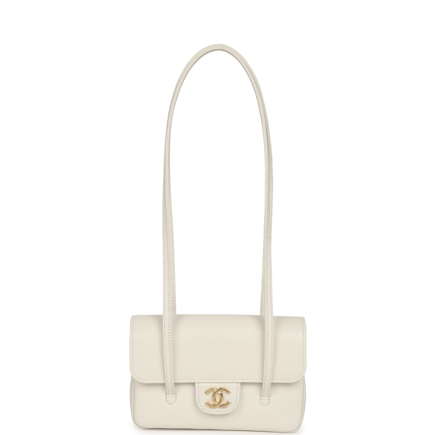 Chanel Mini Preppy Coco Clutch with Straps White Shiny Caviar Brushed Gold Hardware