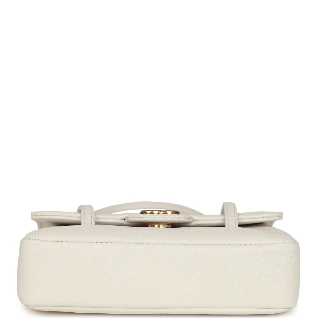 Chanel Mini Preppy Coco Clutch with Straps White Shiny Caviar Brushed Gold Hardware
