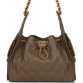 Chanel Small 25 Hobo Bag Dark Khaki Caviar Antique Gold Hardware
