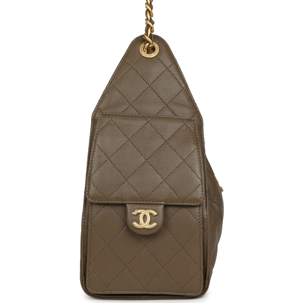 Chanel Small 25 Hobo Bag Dark Khaki Caviar Antique Gold Hardware