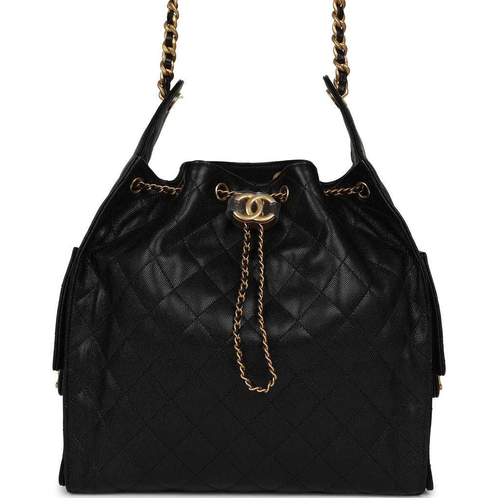 Chanel Medium 25 Hobo Bag Black Caviar Antique Gold Hardware