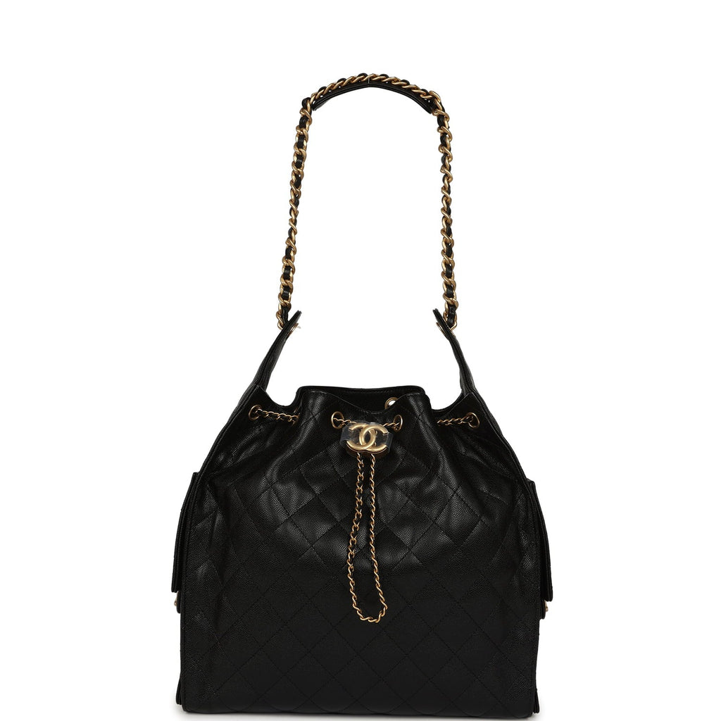 Chanel Medium 25 Hobo Bag Black Caviar Antique Gold Hardware