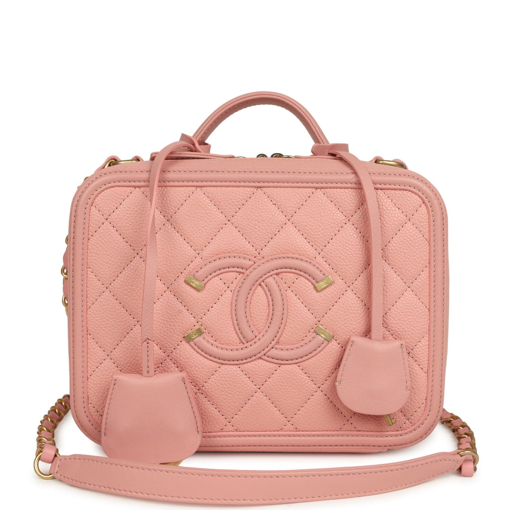 Pre-owned Chanel Medium CC Filigree Vanity Case Pink Caviar Brushed Gold Hardware