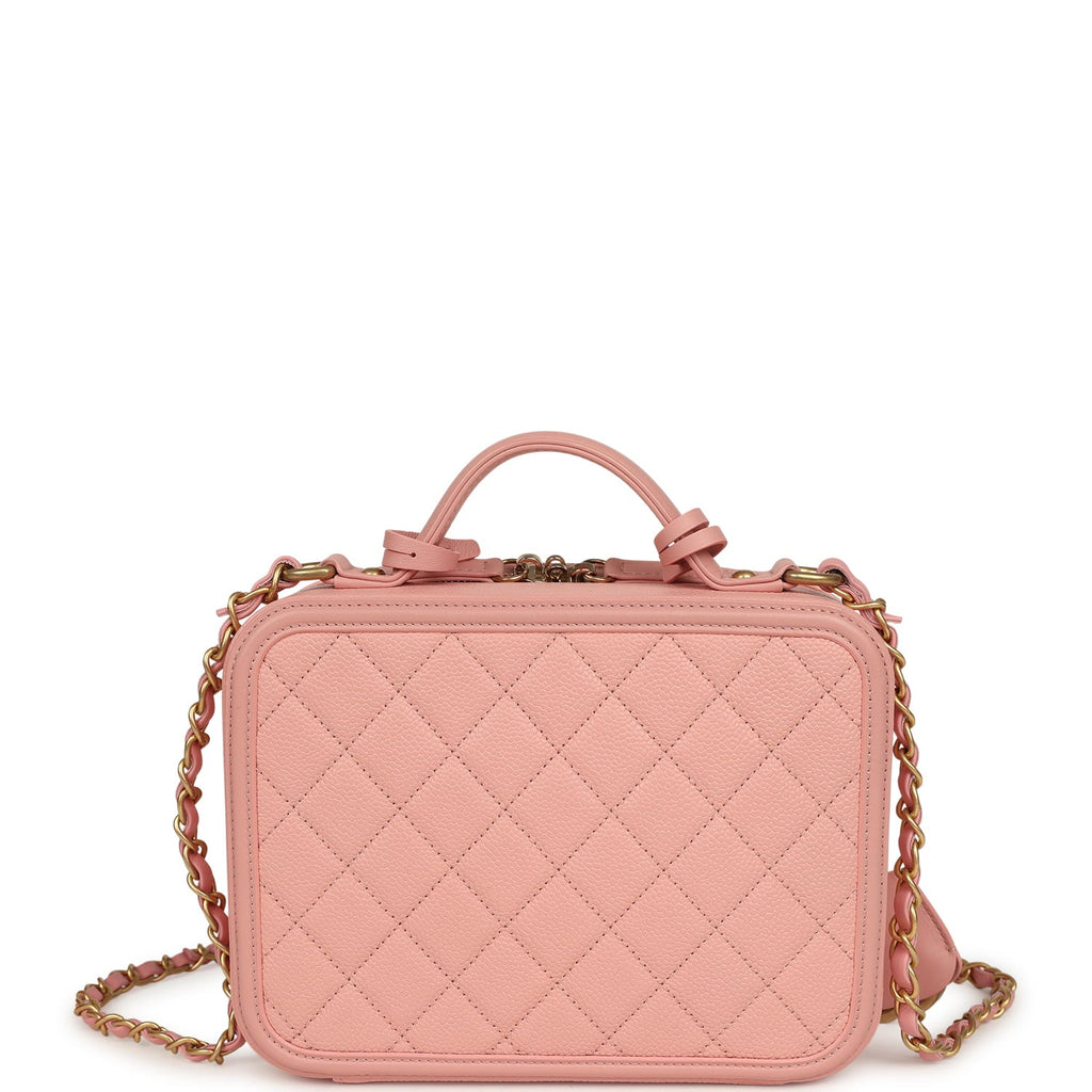 Pre-owned Chanel Medium CC Filigree Vanity Case Pink Caviar Brushed Gold Hardware