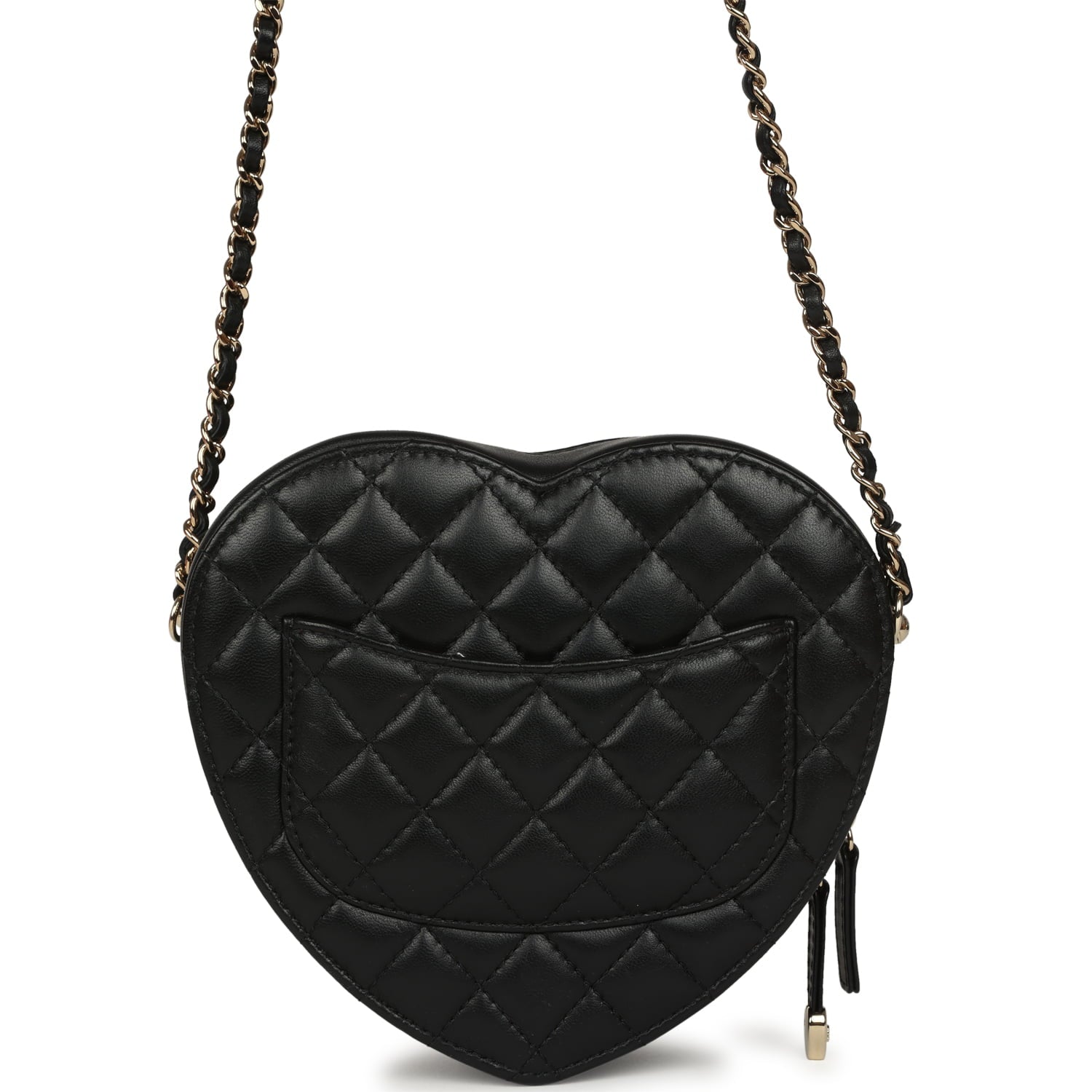 Pre-owned Chanel CC In Love Large Heart Bag with Chain Black Lambskin Light Gold Hardware