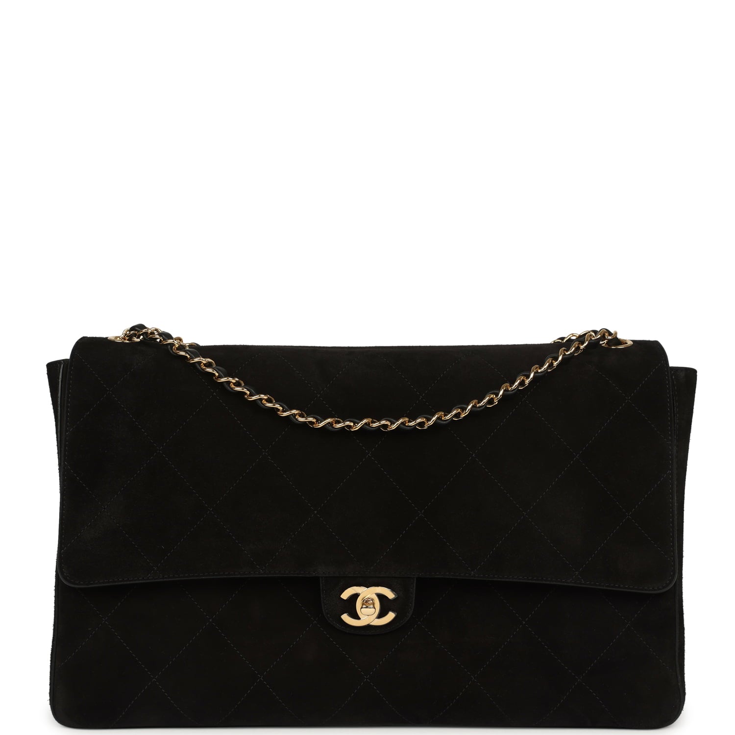 Chanel Maxi "Souplissimo" Large Flap Bag Black Suede Gold Hardware