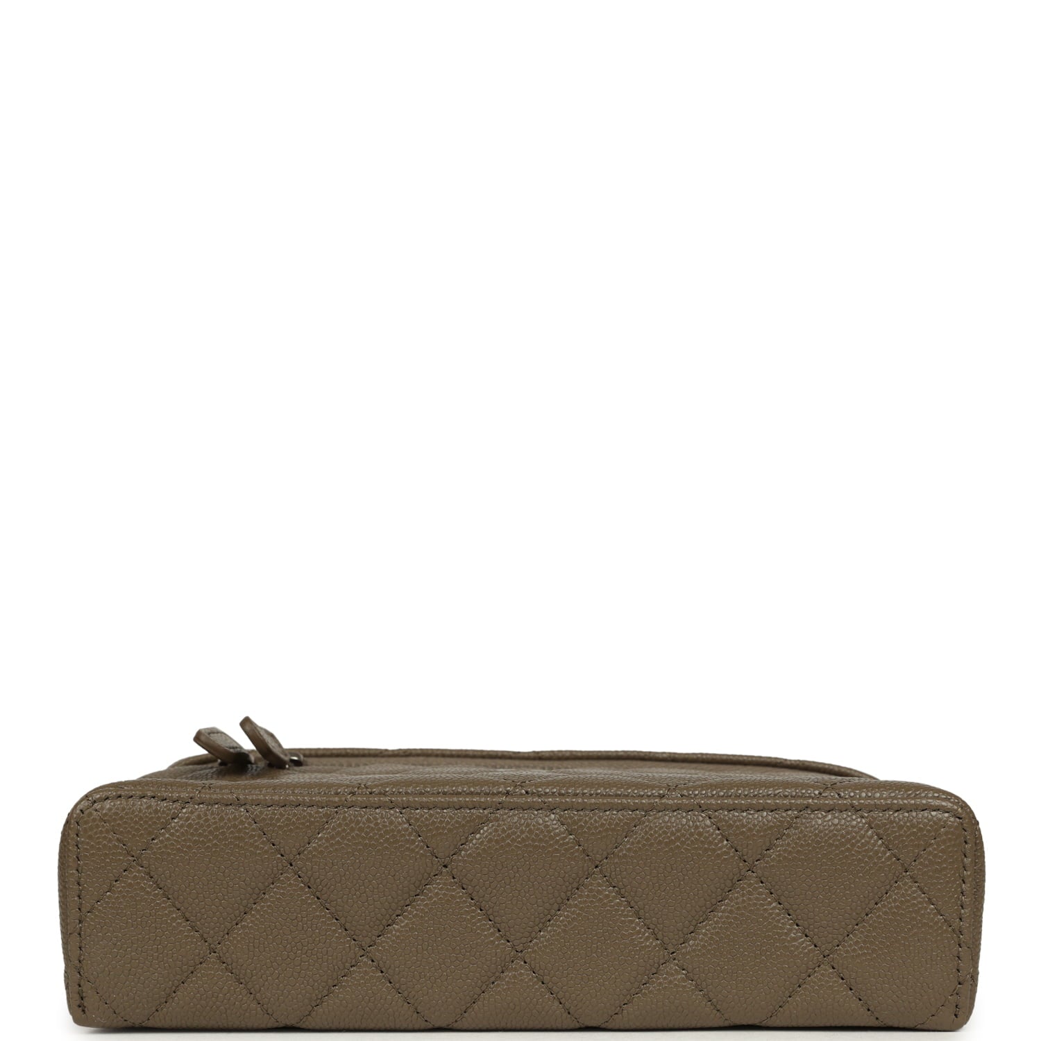 Chanel Chevron Top Handle Long Vanity Case with Chain Dark Khaki Shiny Caviar Silver Hardware