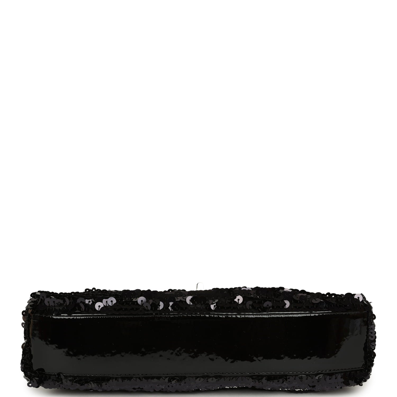 Pre-owned Chanel Medium Striped Reissue Flap Bag Black, Silver Sequin and Patent Silver Hardware