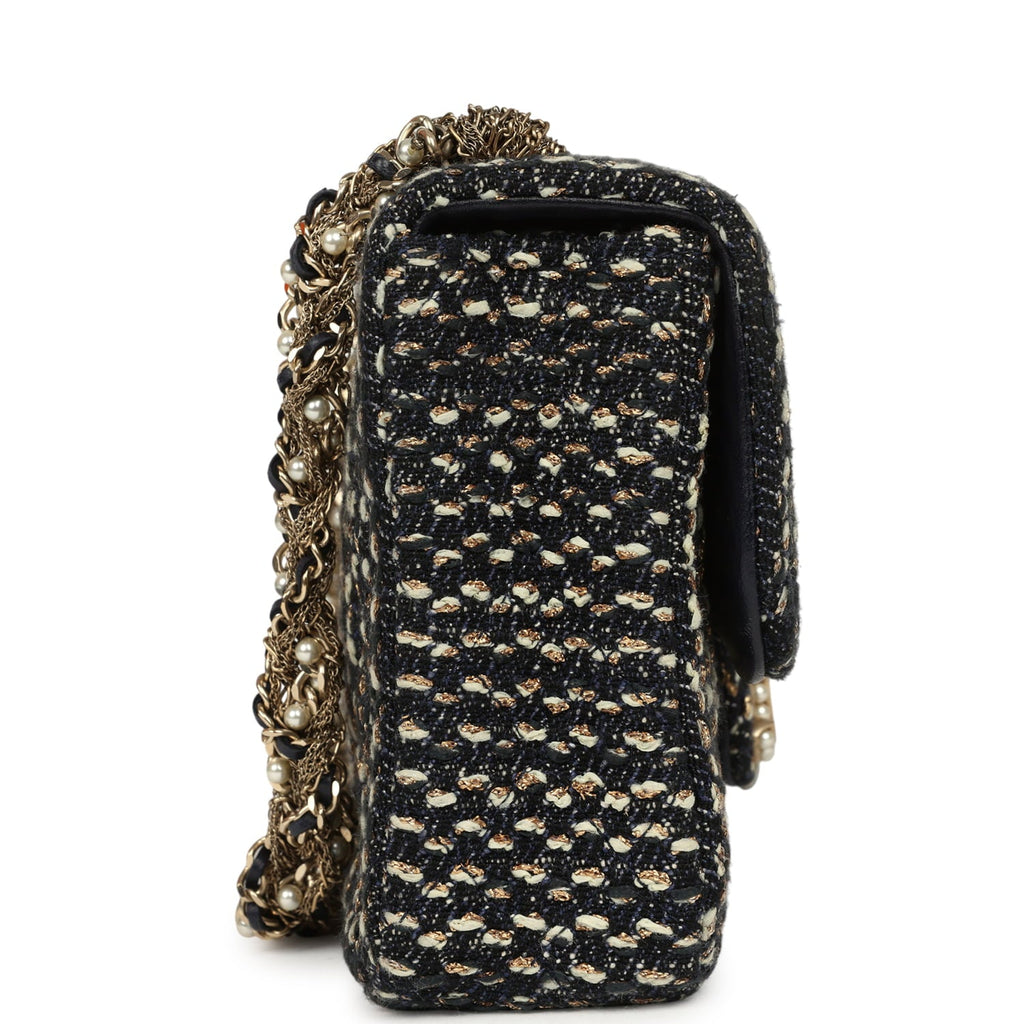 Chanel Small Westminster Pearl Flap Bag Black, Gold, White Tweed Brushed Gold Hardware