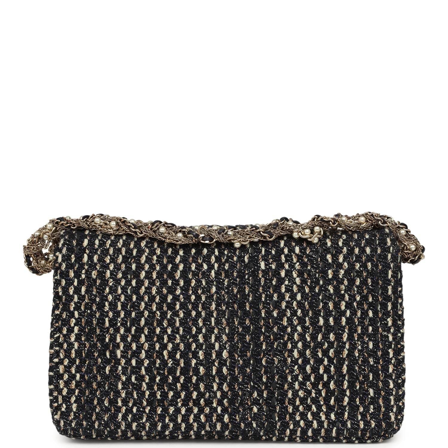 Chanel Small Westminster Pearl Flap Bag Black, Gold, White Tweed Brushed Gold Hardware
