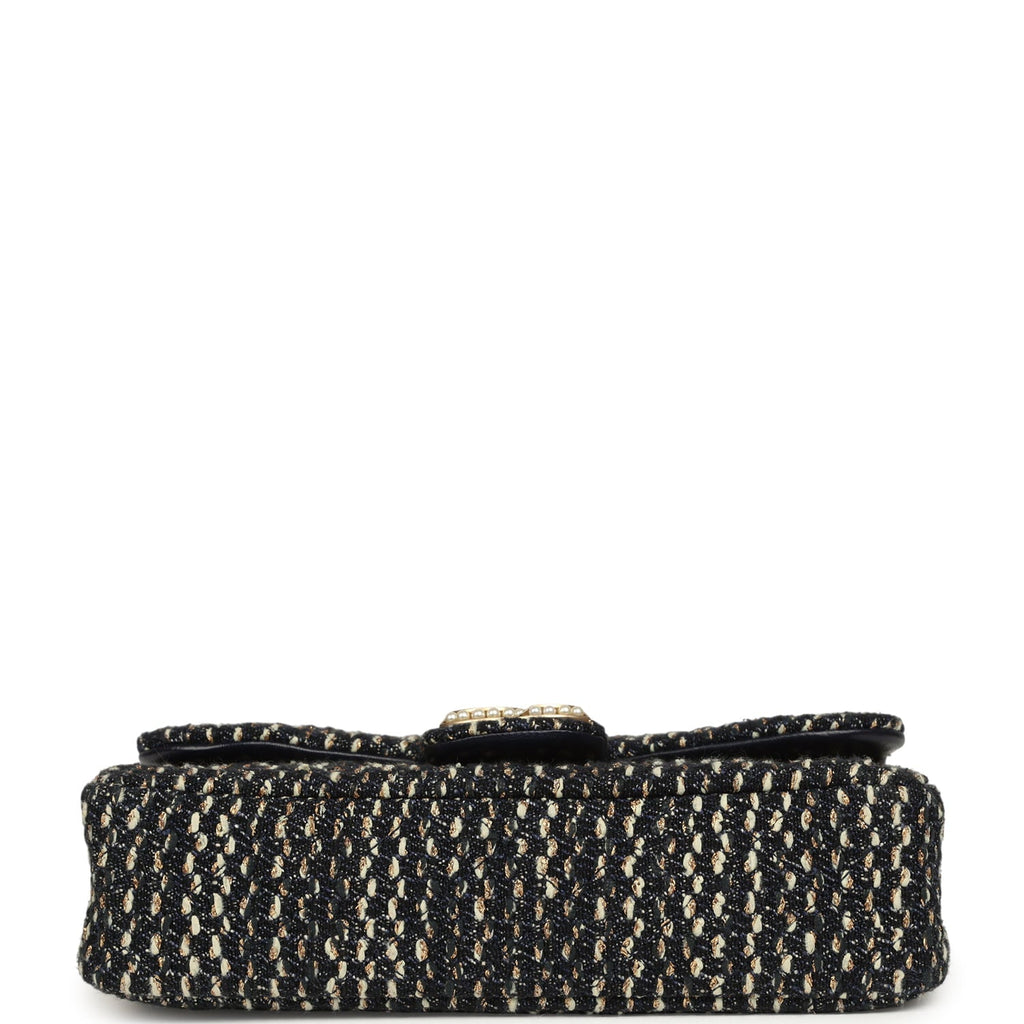 Chanel Small Westminster Pearl Flap Bag Black, Gold, White Tweed Brushed Gold Hardware
