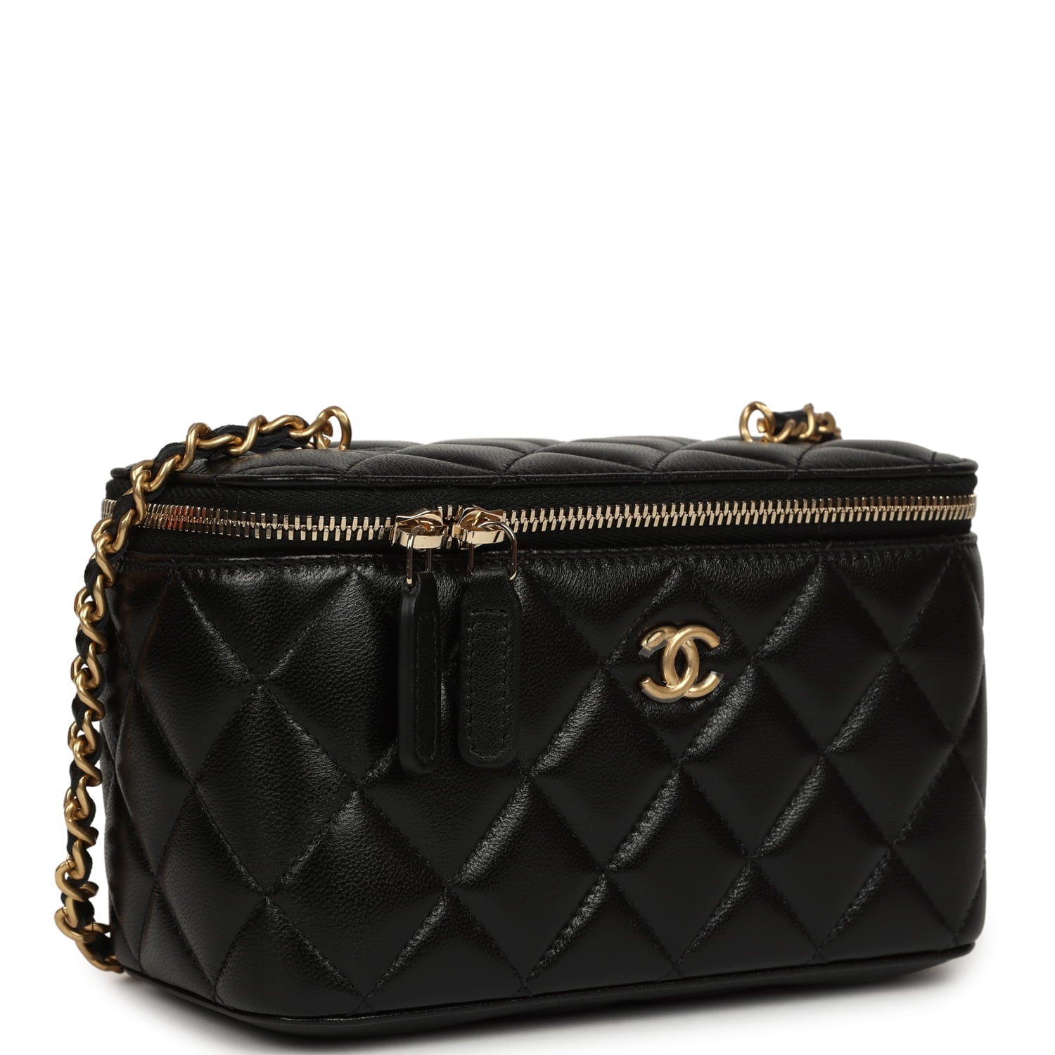 Chanel Small Pearl Crush Vanity Case Black Lambskin Brushed Gold Hardware