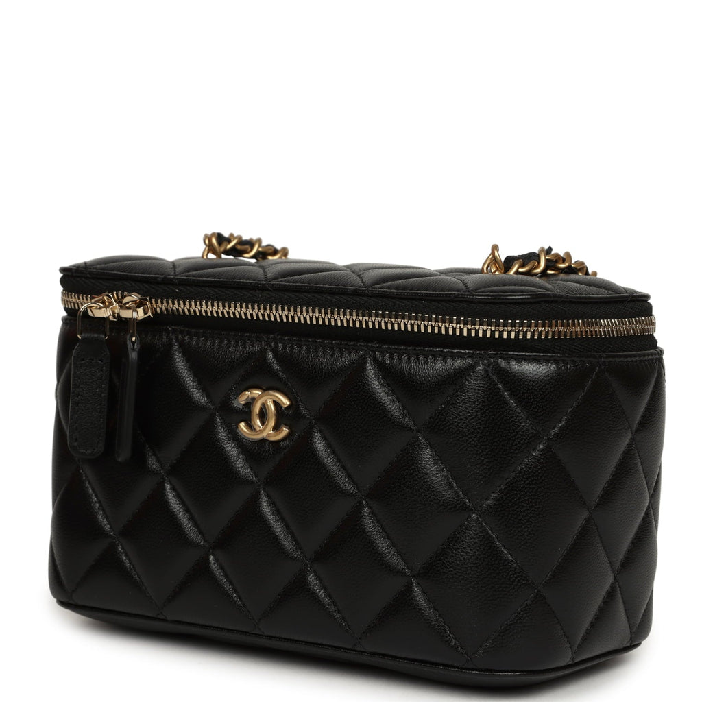 Chanel Small Pearl Crush Vanity Case Black Lambskin Brushed Gold Hardware
