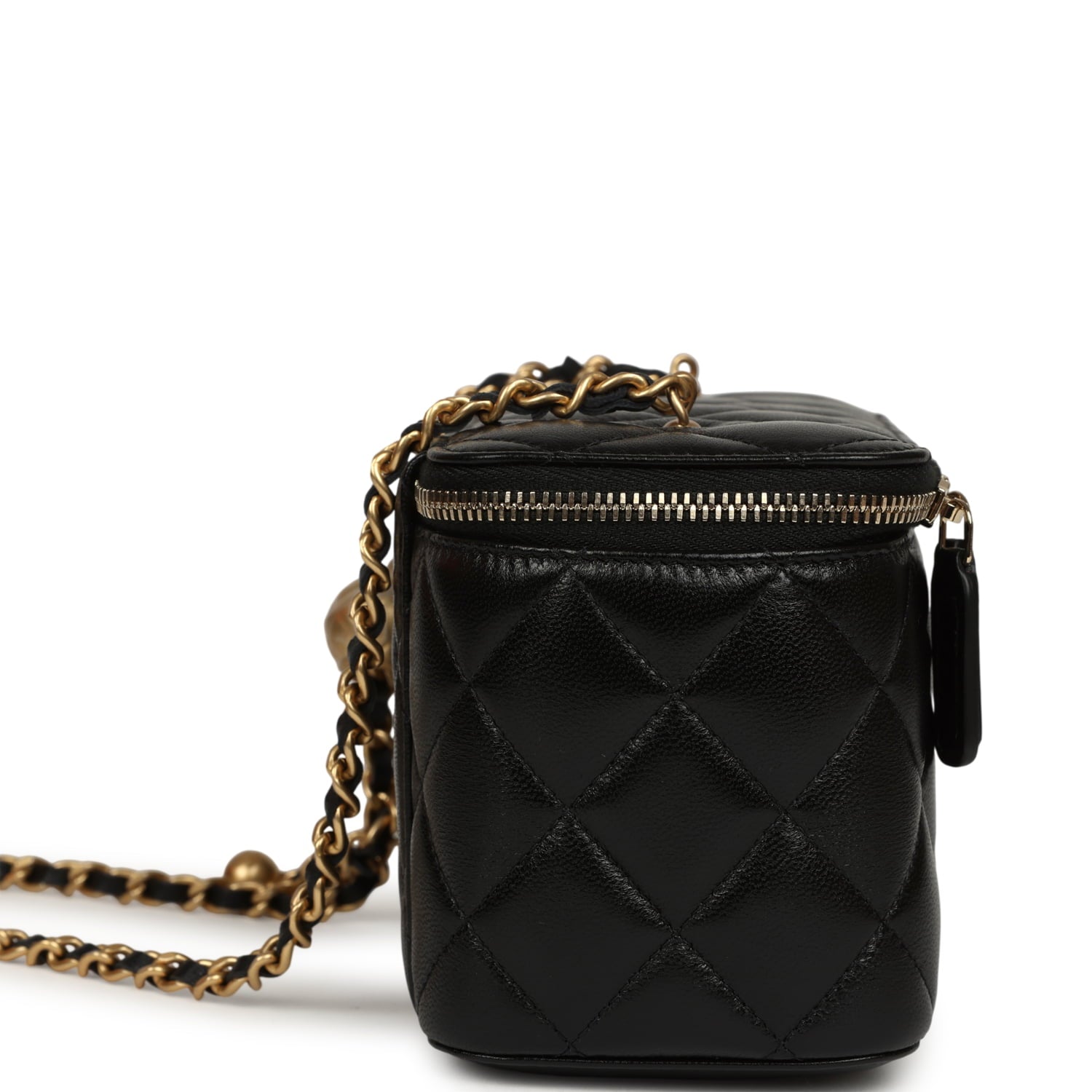 Chanel Small Pearl Crush Vanity Case Black Lambskin Brushed Gold Hardware